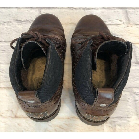UGG SULLIVAN STOUT Brown Shearling Lined Leather Lace Up Boots Mens 8 (w1c) - Picture 3 of 10
